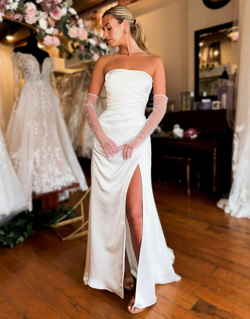 Mermaid Off The Shoulder Long Wedding Dress With Slit