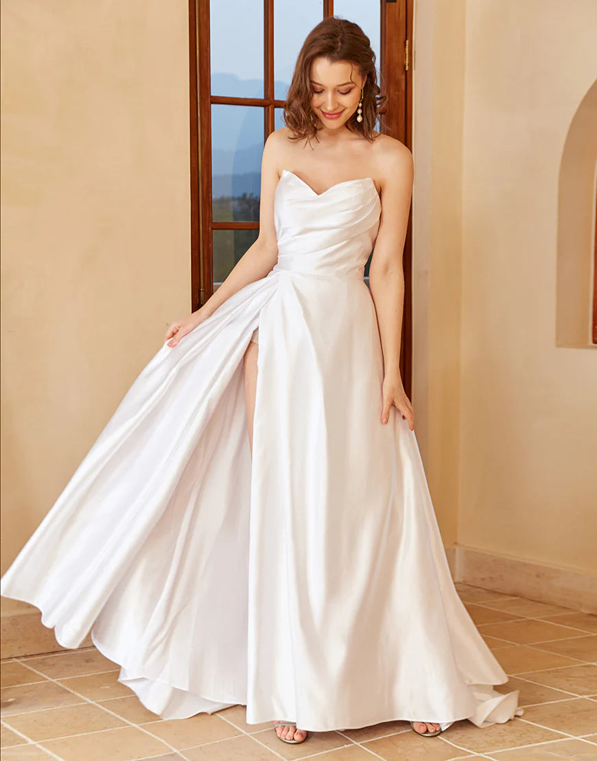 Satin Sweetheart Wedding Dress with Slit