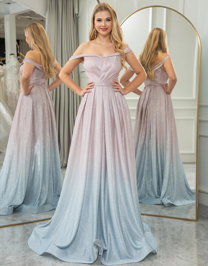 A Line Off the Shoulder Long Prom Dress
