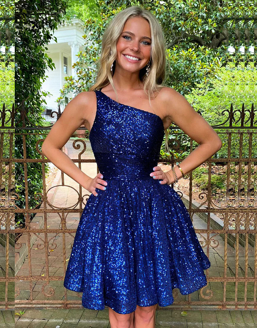 A-line Blue Sequin Homecoming Dress