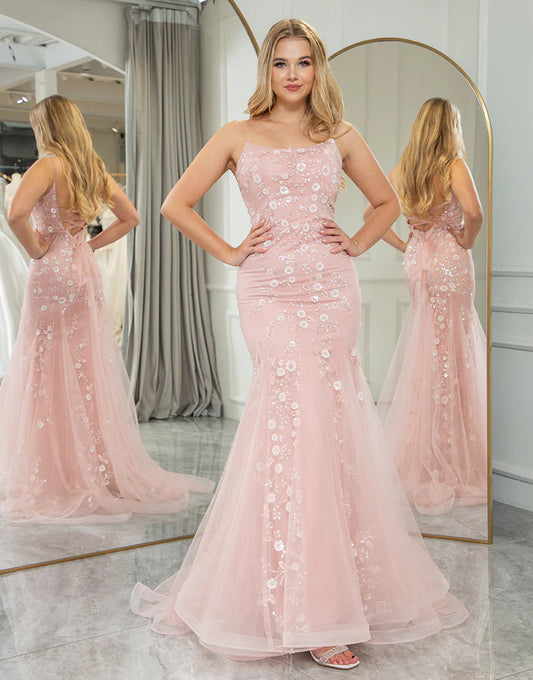 Mermaid Spaghetti Straps Long Prom Dress With Appliques