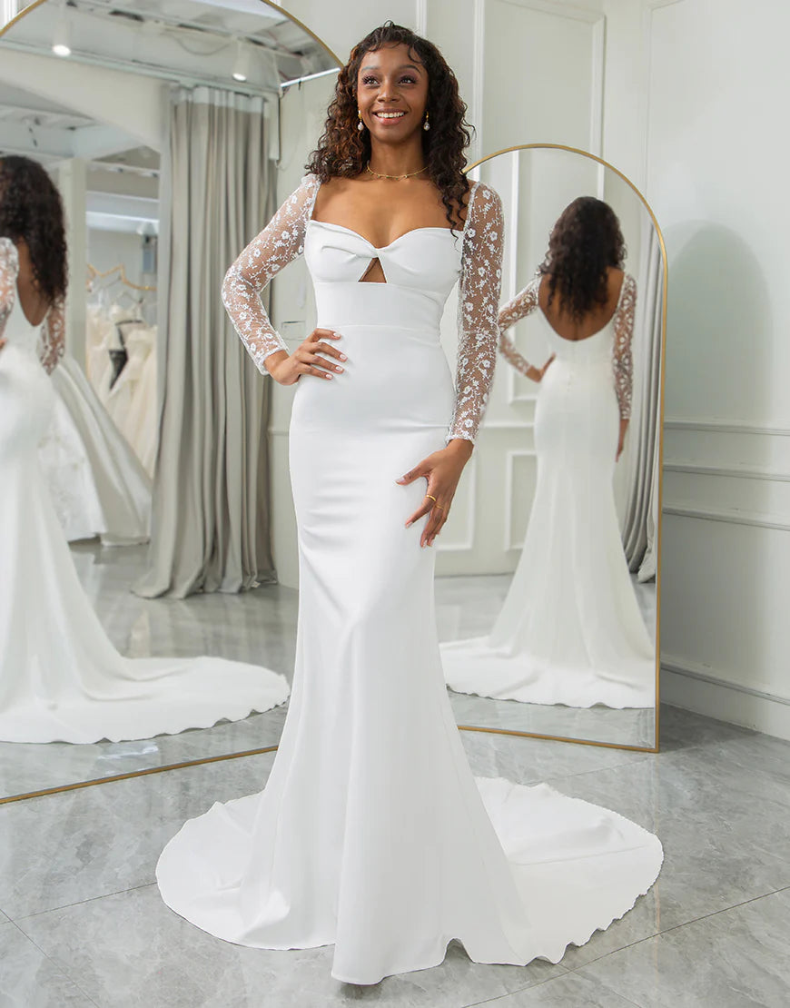 Long Sleeves Cut Out Bridal Dress With Lace