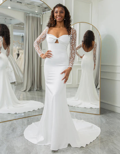 Long Sleeves Cut Out Bridal Dress With Lace