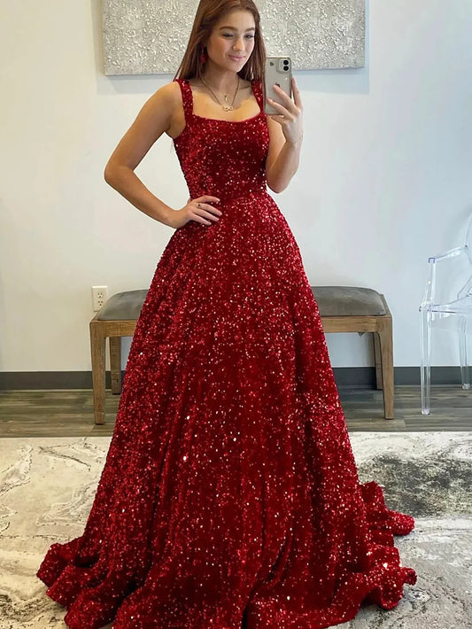 Sequin Sparkly A Line Long Prom Dress