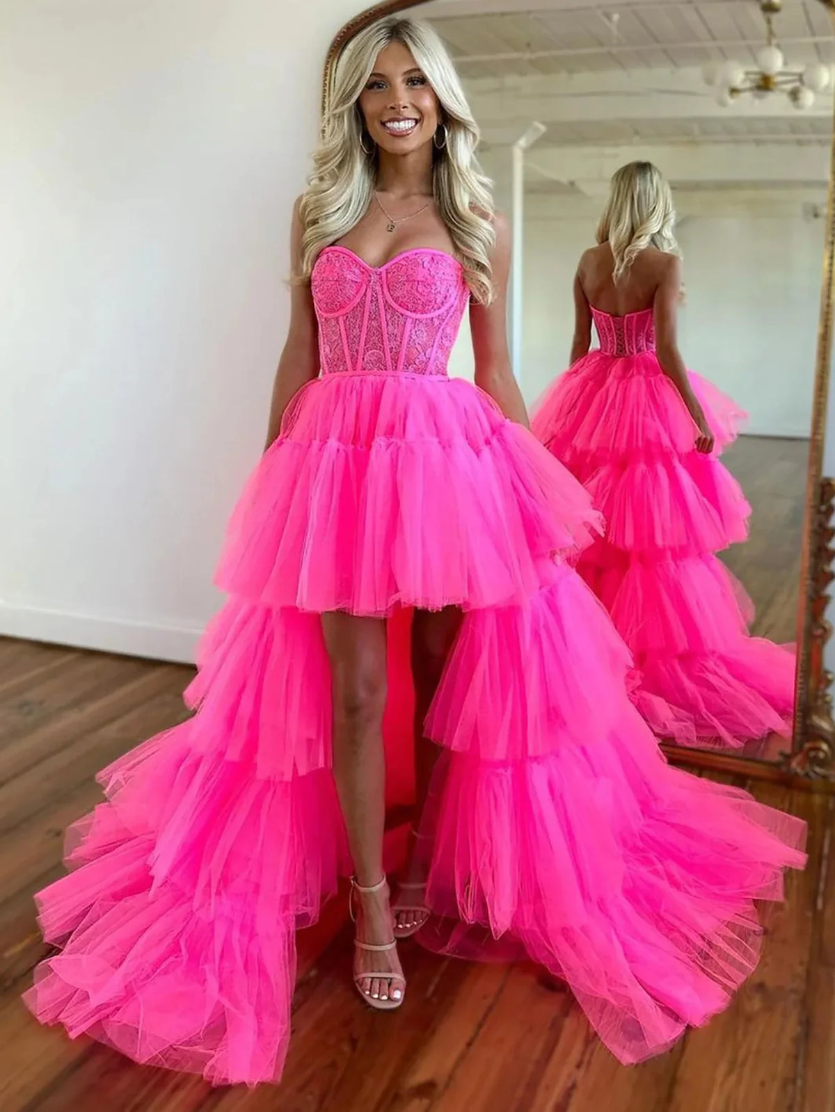 High Low Tulle Sweetheart Corset Prom Dress
