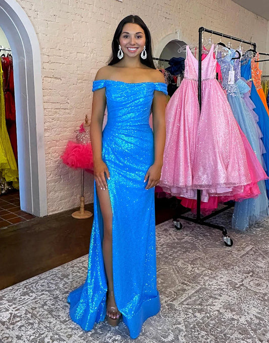 Mermaid Long Off Shoulder Prom Dress With Split