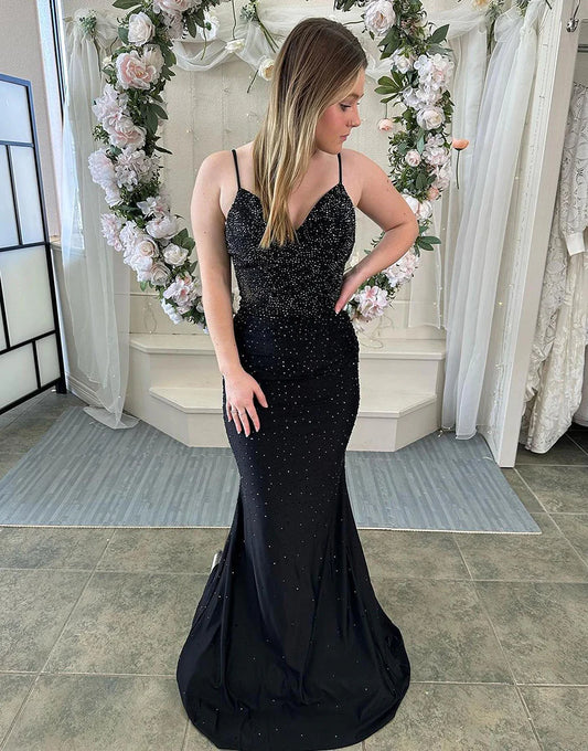 Mermaid V-Neck Spaghetti Strap Long Prom Dress