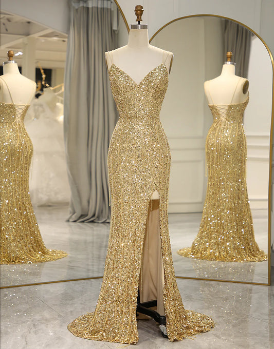 Sequins Long Prom Dress with Split Front