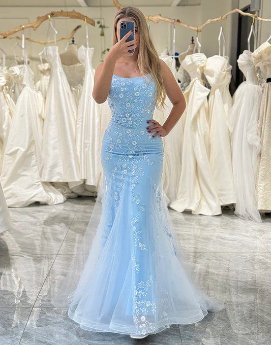 Mermaid Spaghetti Straps Long Prom Dress With Appliques