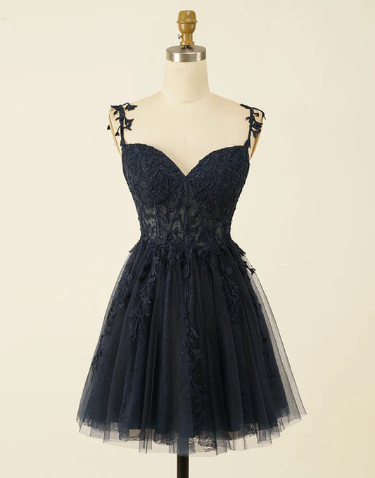 A-line Unique Floral Lace Applique Homecoming Dress