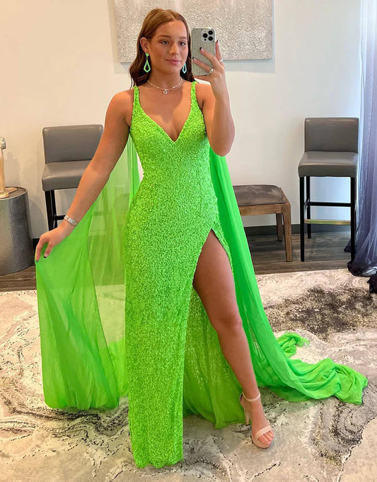High Slit Long Sequin Prom Dress
