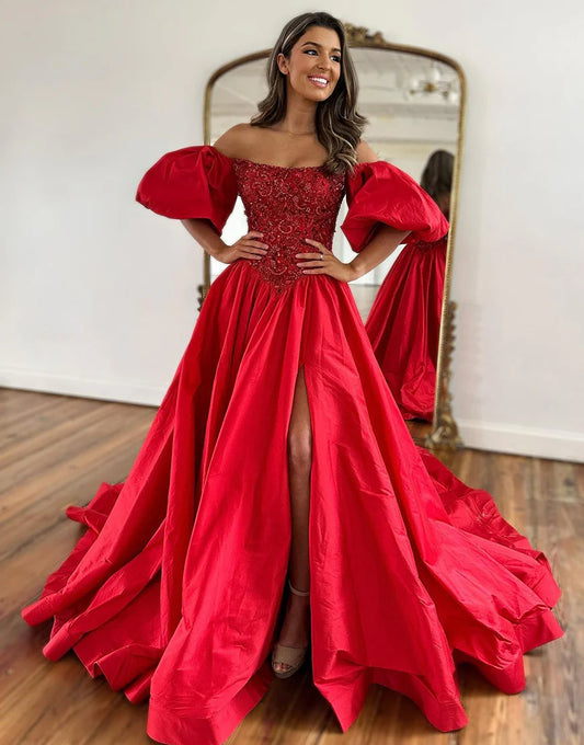 A-Line Strapless Off The Shoulder Long Prom Dress With Puffy