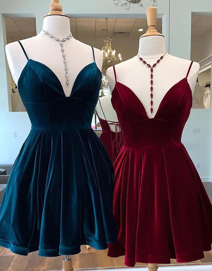 Velvet A Line Homecoming Dress with Sleeveless