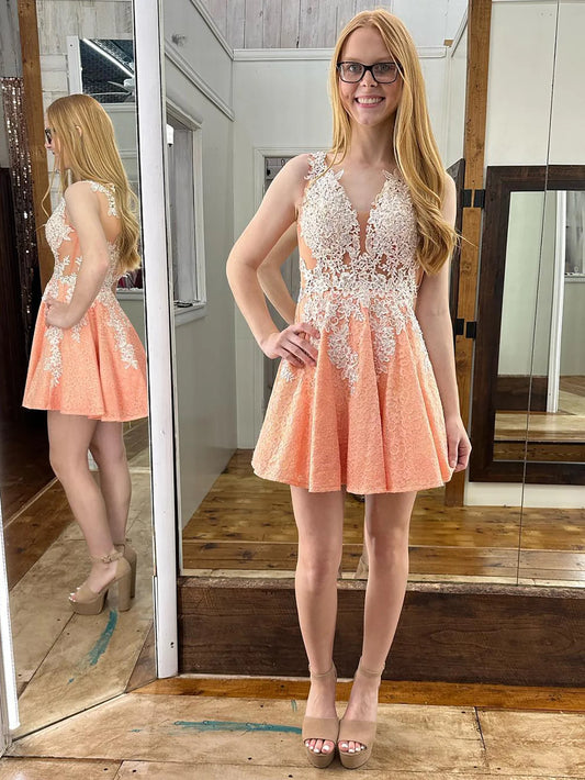 V Neck A Line Homecoming Dress With Appliques