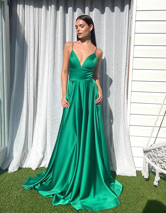 V-Neck A-Line Long Prom Dress