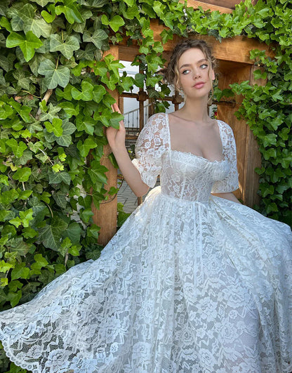 Short Lace Wedding Dress with Sleeves