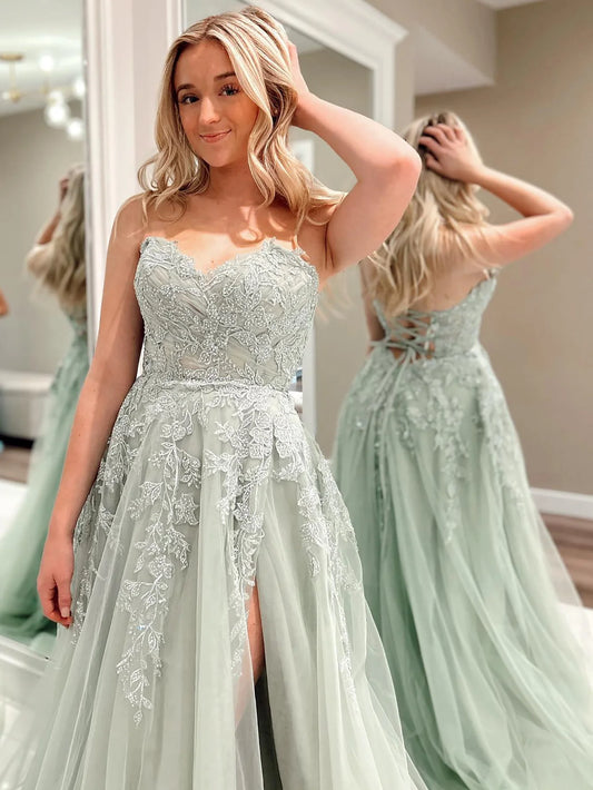 A Line Sweetheart Long Prom Dress With Appliques