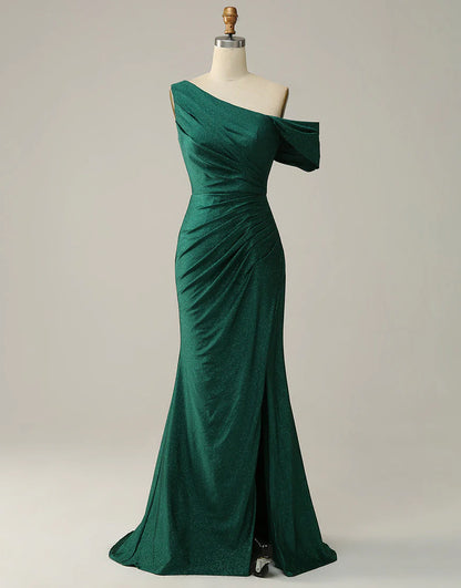 Mermaid One Shoulder Dark Green Long Prom Dress