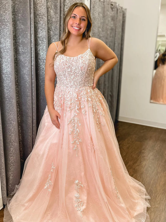 A Line Spaghetti Straps Long Prom Dress With Appliques