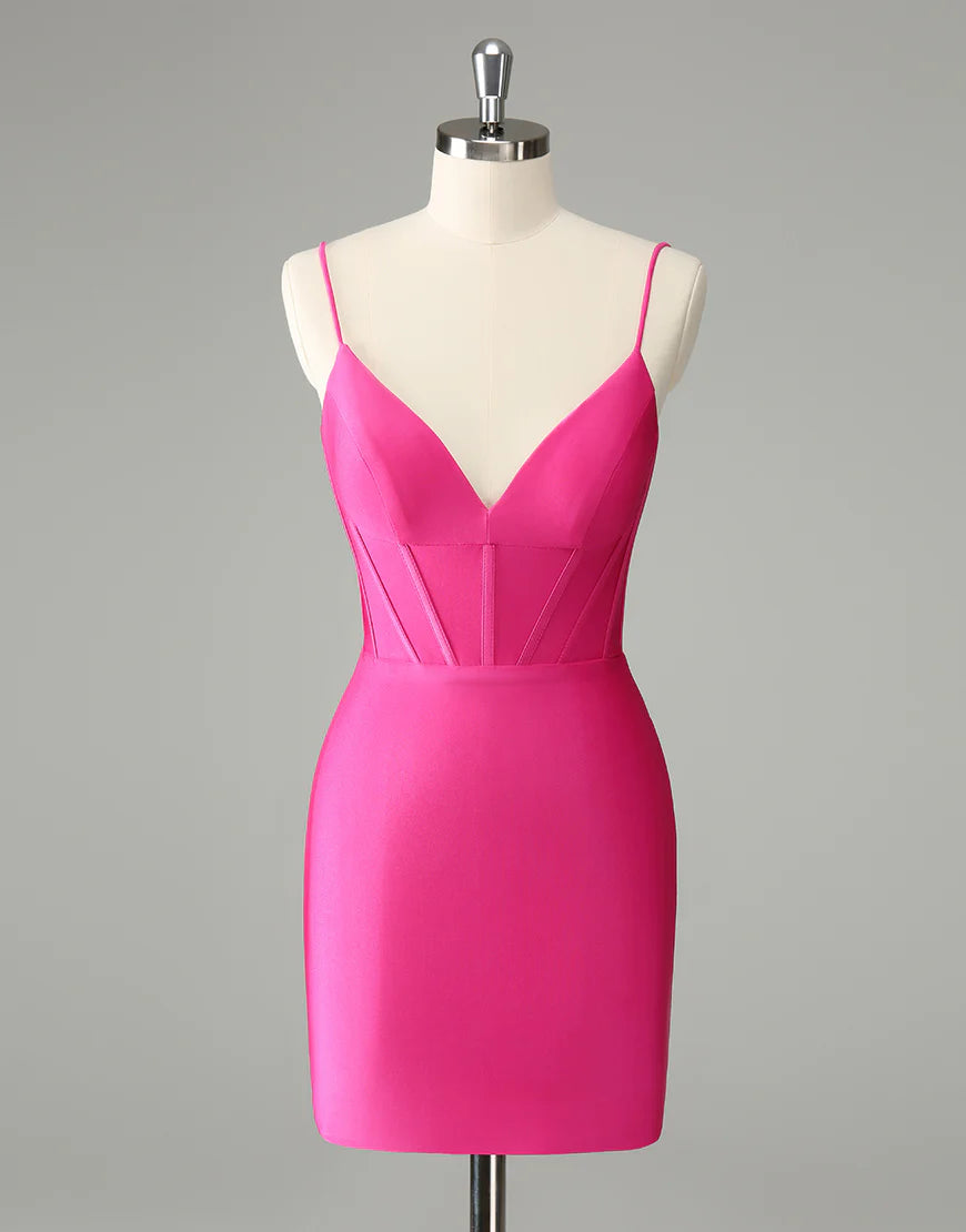 Bodycon Spaghetti Straps Satin Homecoming Dress