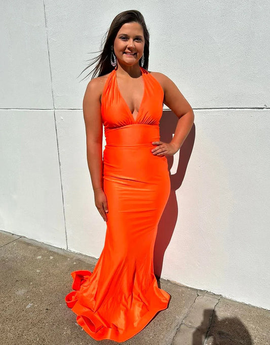 Mermaid Halter V-Neck Long Prom Dress
