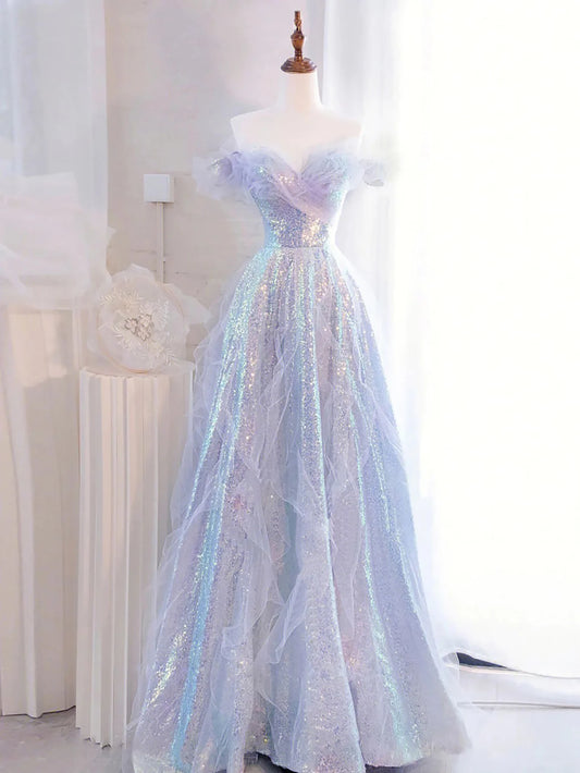 A Line Sweetheart Sequin Long Prom Dress