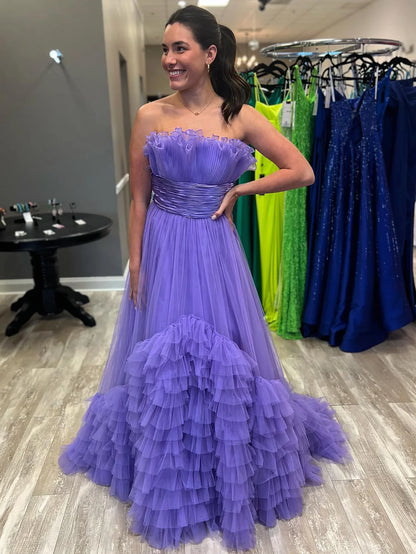 Strapless A Line Tulle Long Prom Dress