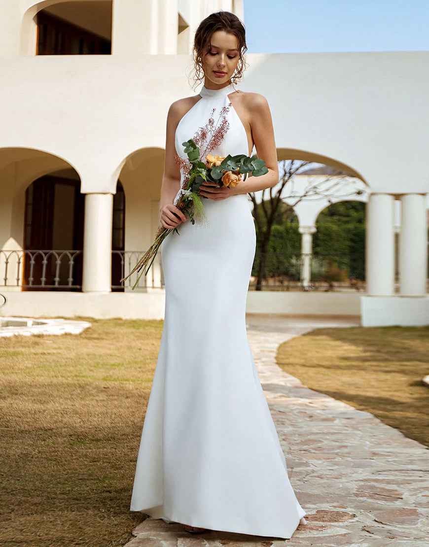 Mermaid Halter Open Back Wedding Dress