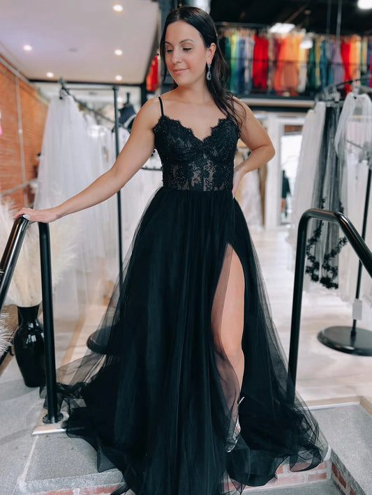 Spaghetti Straps A Line Sparkly Long Prom Dress