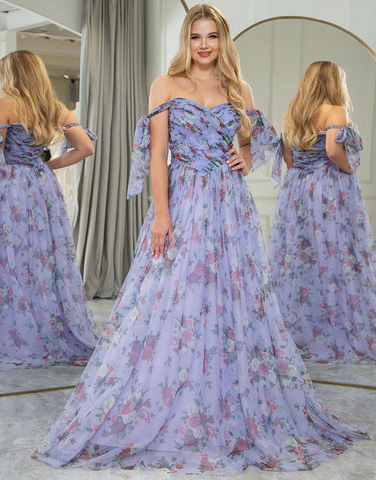 A Line Tulle Convertible Long Prom Dress