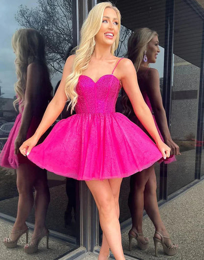 Glitter Cute Homecoming Dress with Beading
