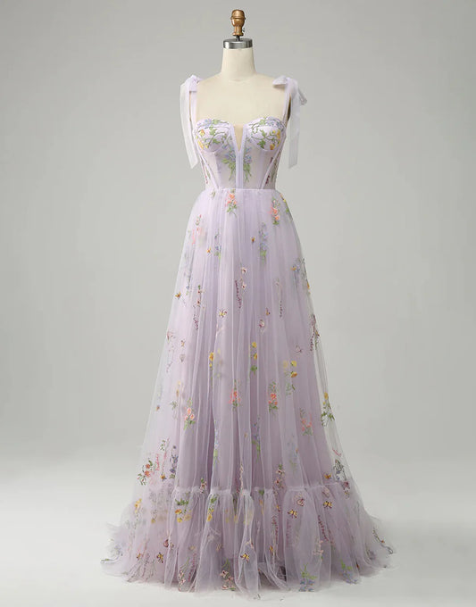 Embroidery Corset Long Prom Dress