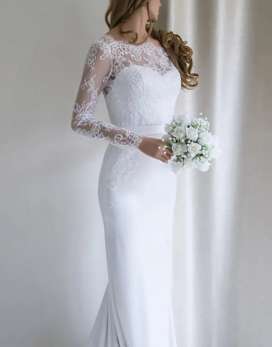 Long Sleeves Open Back Long Bridal Dress
