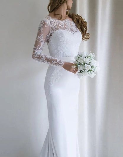 Long Sleeves Open Back Long Bridal Dress