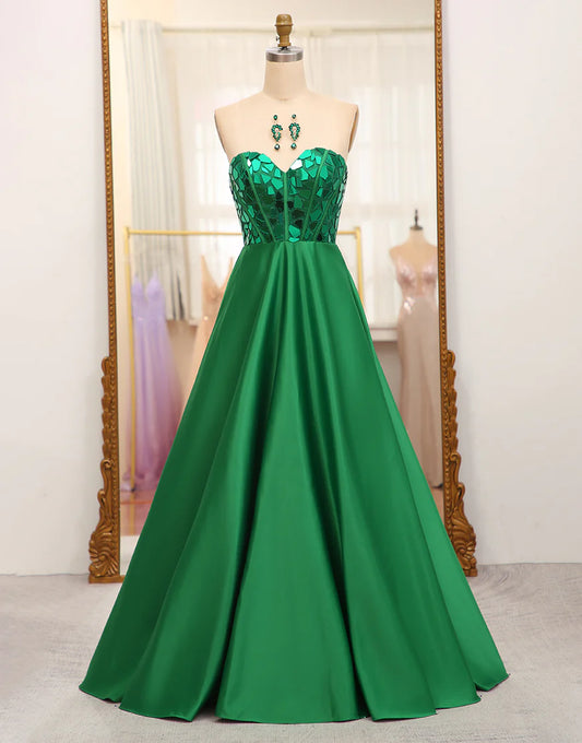 A Line Sweetheart Mirror Long Prom Dress