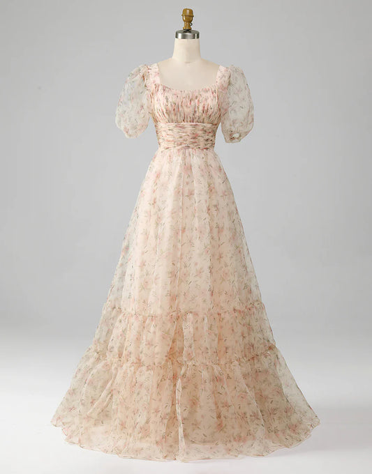 A-Line Long Wrinkles Tiered Prom Dress
