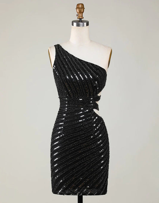 One Shoulder Sequined Short Homecoming Dress