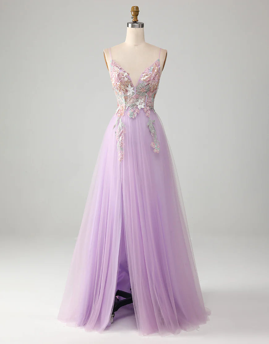 A-Line V-Neck Long Prom Dress With Applique
