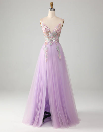 A-Line V-Neck Long Prom Dress With Applique