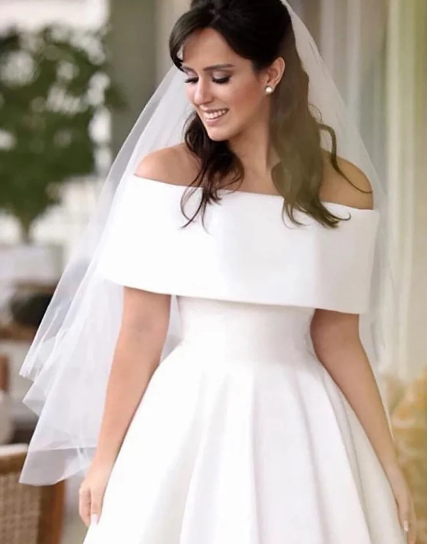 Off the Shoulder A Line High Low Long Bridal Dress