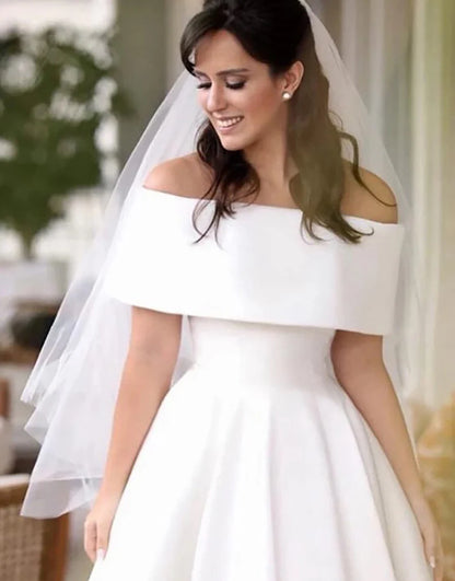 Off the Shoulder A Line High Low Long Bridal Dress