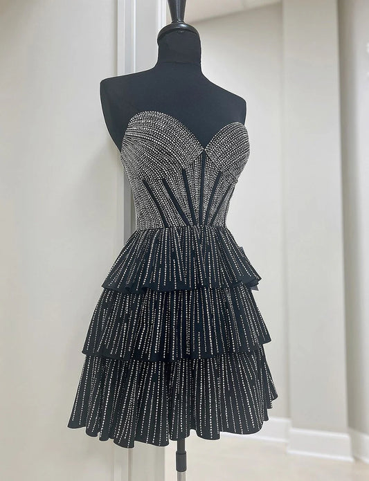 A Line Beading Black Homecoming Dress