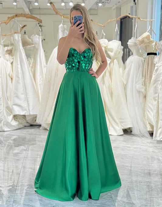A Line Off The Shoulder Sweetheart Mirror Long Prom Dress
