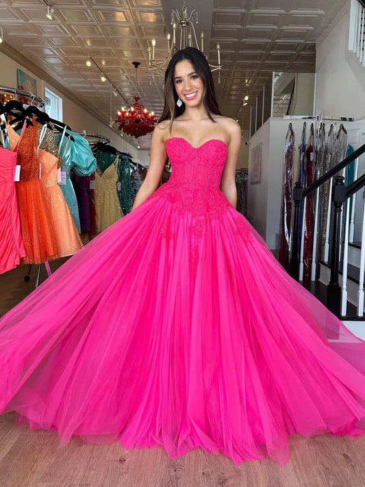 A Line Sweetheart Long Prom Dress With Appliques