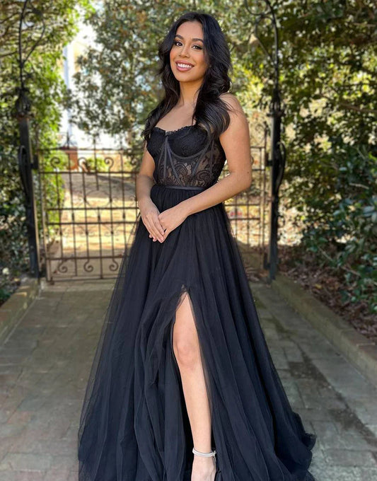 A-Line Black Sweetheart Long Prom Dress