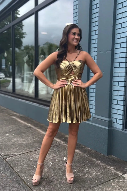 A Line Golden Short Homecoming Dress