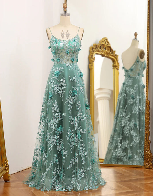 Spaghetti Straps A Line Prom Dress with Appliques