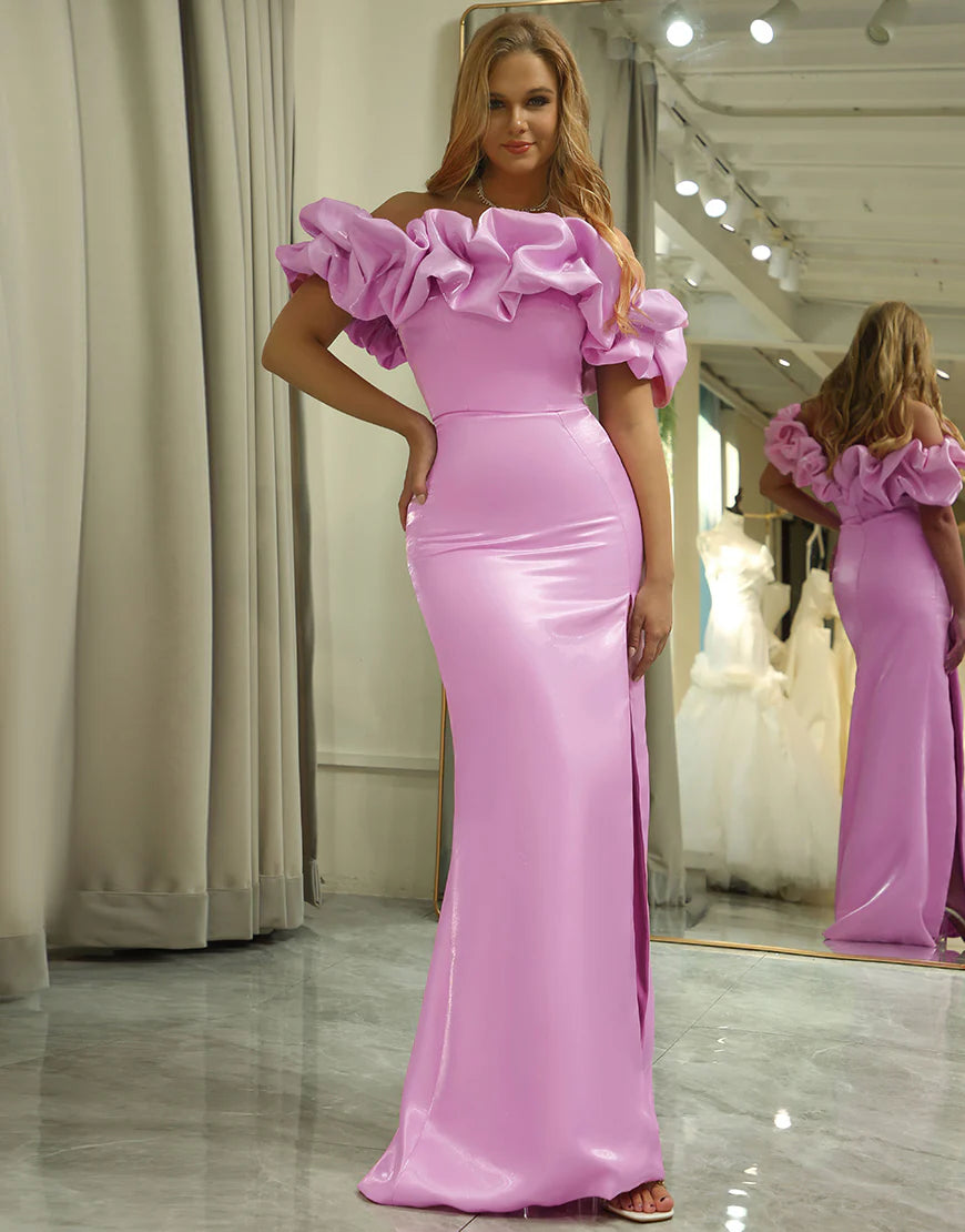 Off-the-Shoulder Floral Mermaid Long Prom Dress With Split