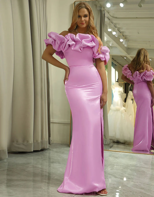 Off-the-Shoulder Floral Mermaid Long Prom Dress With Split