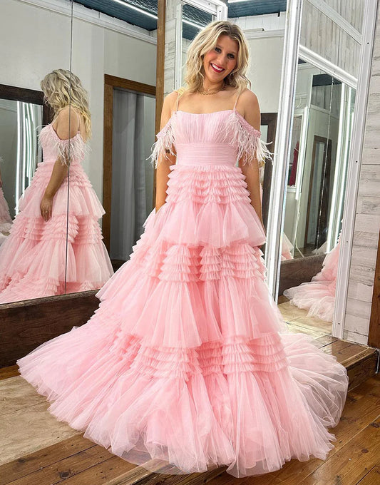 A-Line Tiered Long Prom Dress